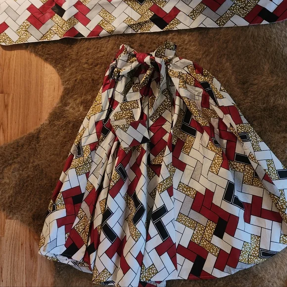 African Geometric print Skirt With BELT And SCARF! - Picture 4 of 7